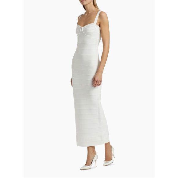 Hervé Léger Muse Sweetheart Body-Con Gown Alabaster Medium $1090 - Picture 3 of 12